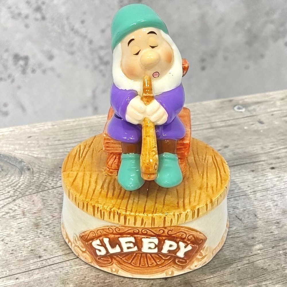 VTG 1980's Schmid Disney Snow White Sleepy Music Box Brahm Lullaby Ceramic Decor